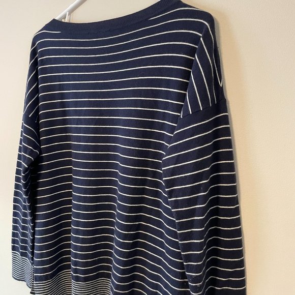 GAP Women’s Large Navy White Thin Horizontal-Striped L/S Drop Sleeve Sweater Top - Picture 12 of 16